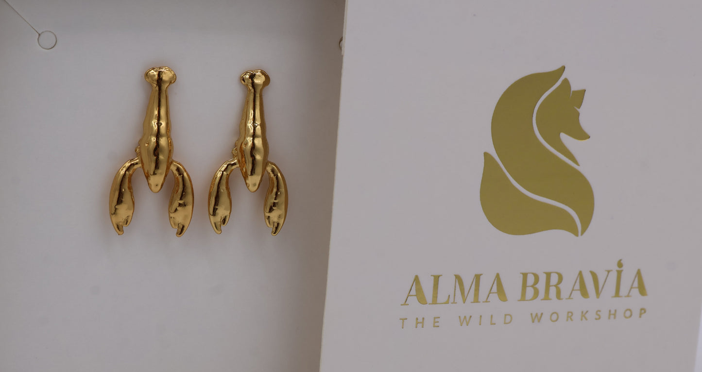 Aretes langosta en baño de oro o plata