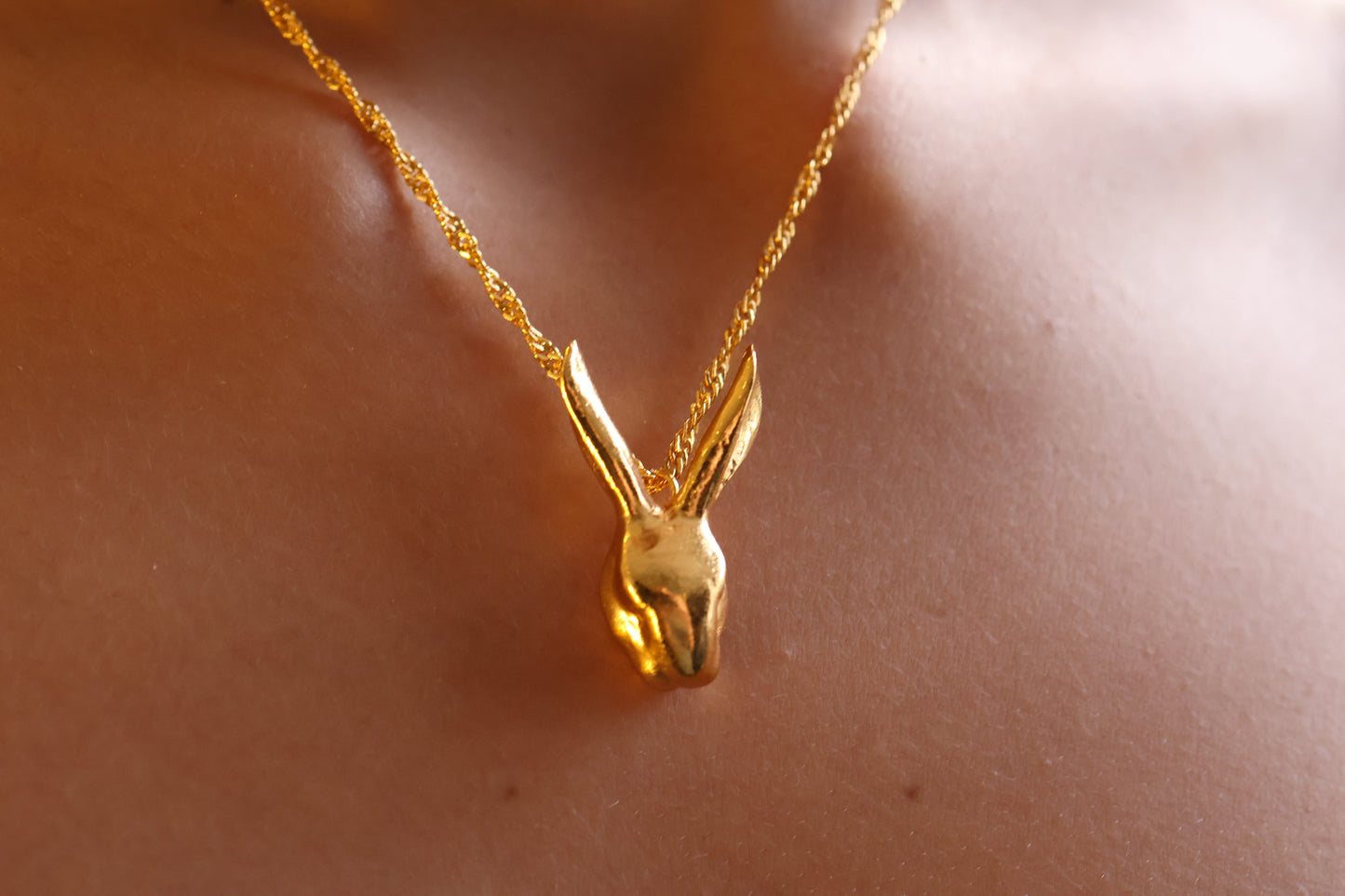 Collar con dije de conejo salvaje bañado en oro 24k