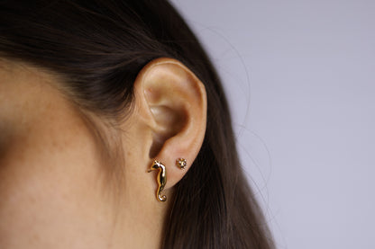 Aretes de caballito de mar bañados en oro 24K