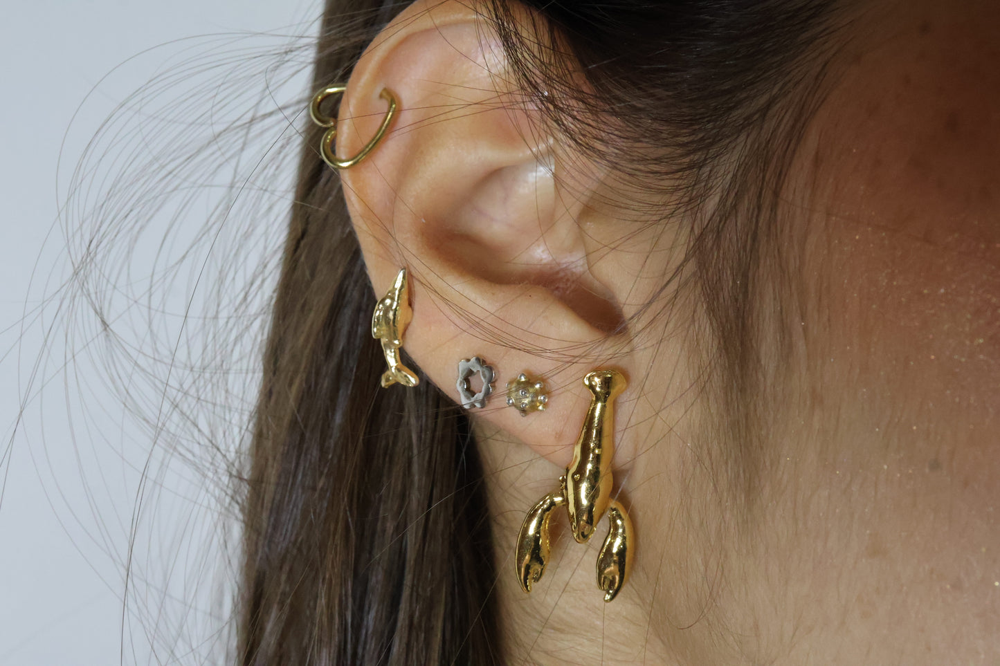 Aretes langosta en baño de oro o plata
