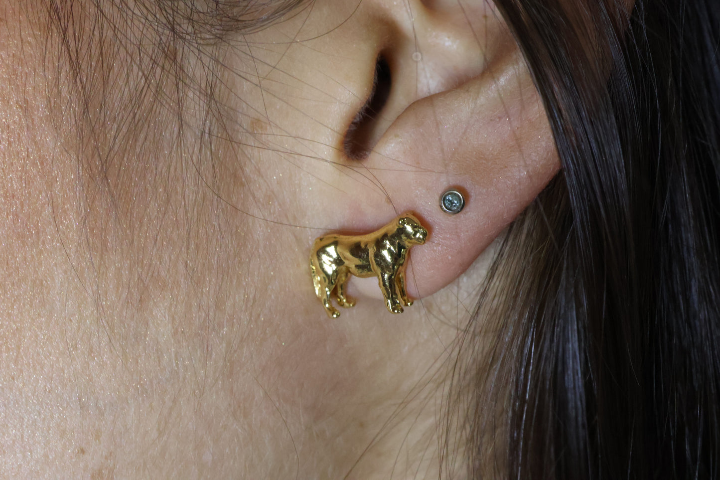 Aretes leona con baño en oro o plata