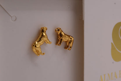 Aretes leona con baño en oro o plata